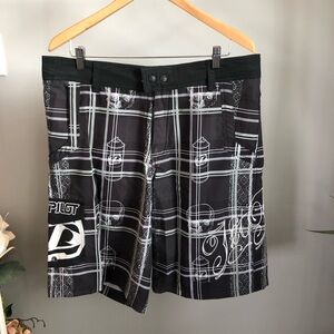 Men's Athletic Board Shorts - Black Plaid